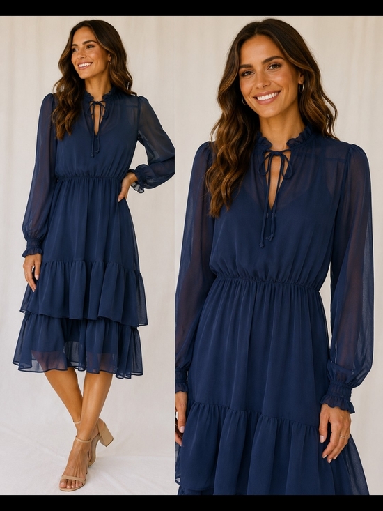 sofia by sofia vergara Dresses & Skirts - Navy Blue Sheer Tiered Midi DressSize: Small